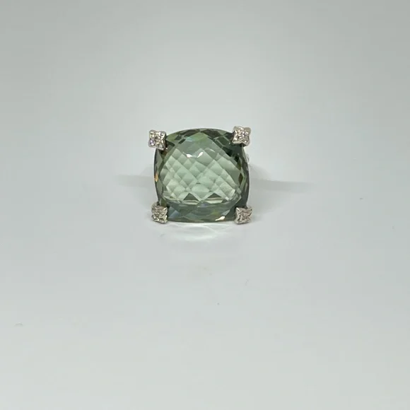 David Yurman Cushion On Point ring in silver, diamonds and prasiolite - Picture 8 of 13